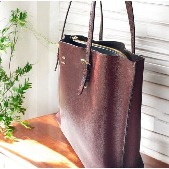 Coach Molly Tote Bag Burgundy Leather/Gold With Snake Print Straps E2278-C6750 - Picture 10 of 14